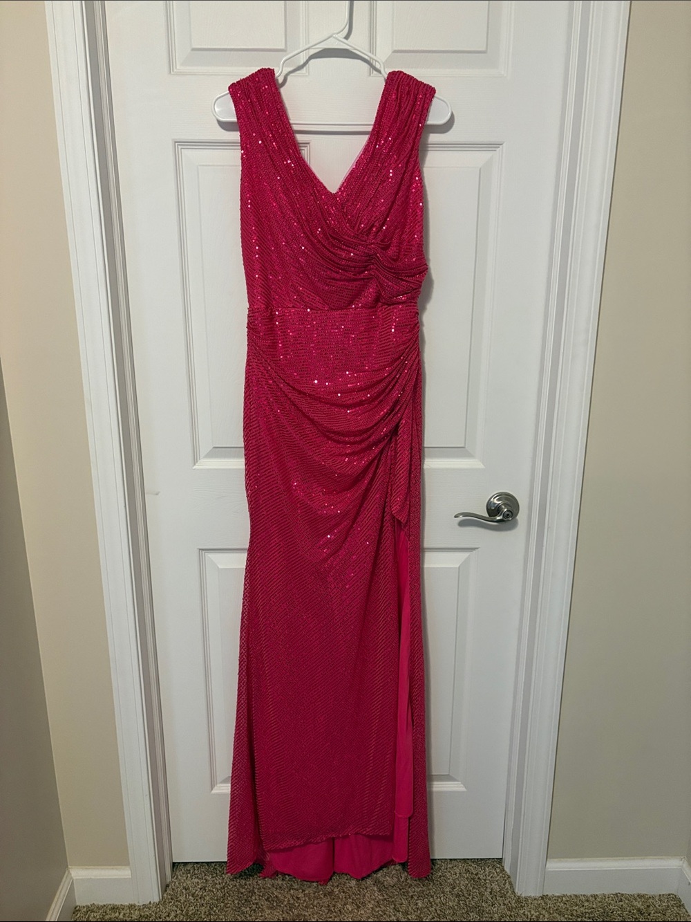 Pink Sequin V-Neck Evening Gown